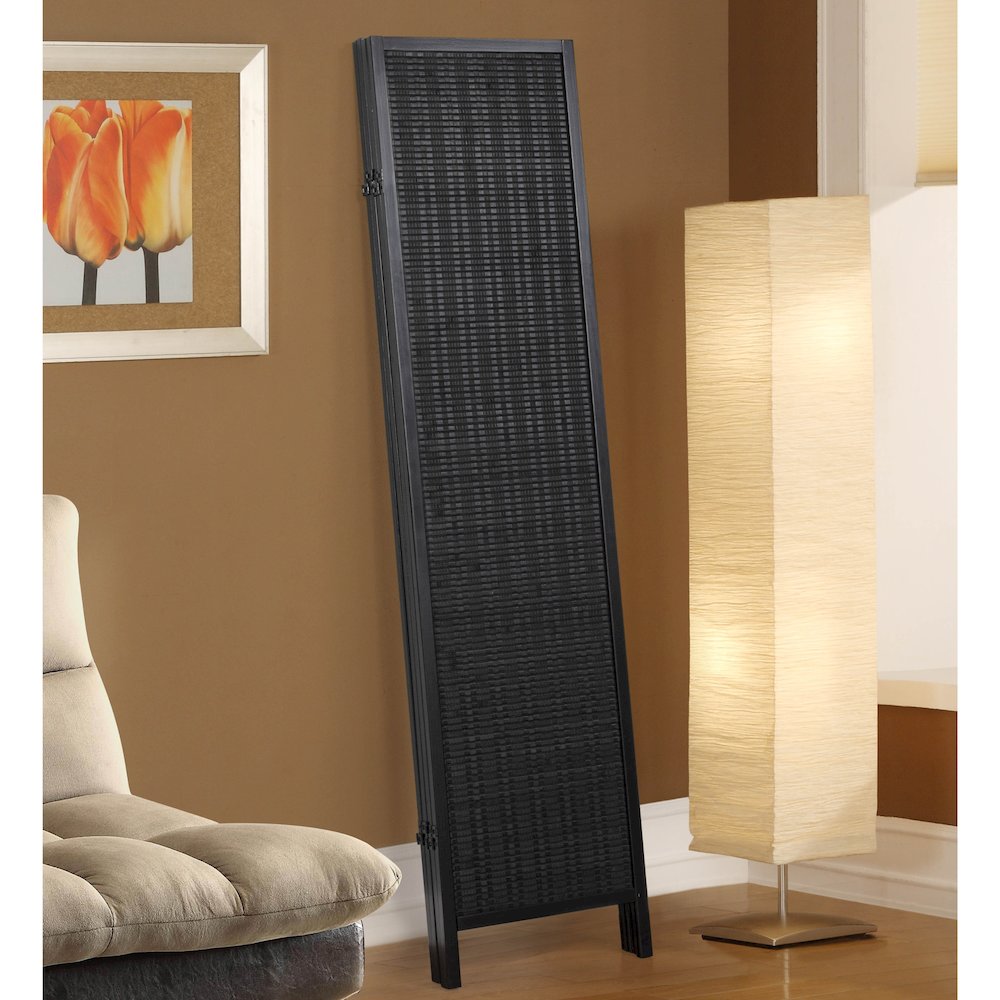 Inkwell 4-Panel Bamboo Room Divider, Folding Screen, Black with Black Frame. Picture 6