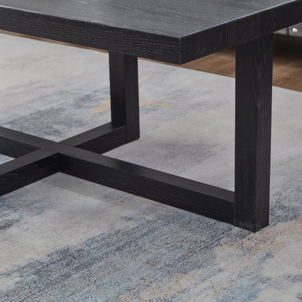 Luno 3-Piece Coffee Table Set, Coffee Table and Two End Tables, Black. Picture 8