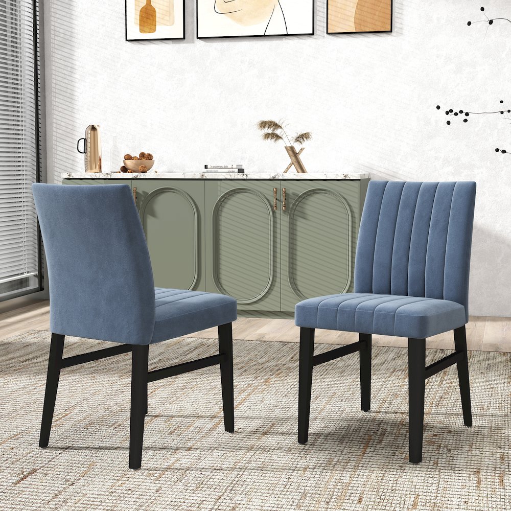 5-Piece Dining Set, Black and Gold Faux Marble Dining Table Four Chairs, Blue. Picture 11
