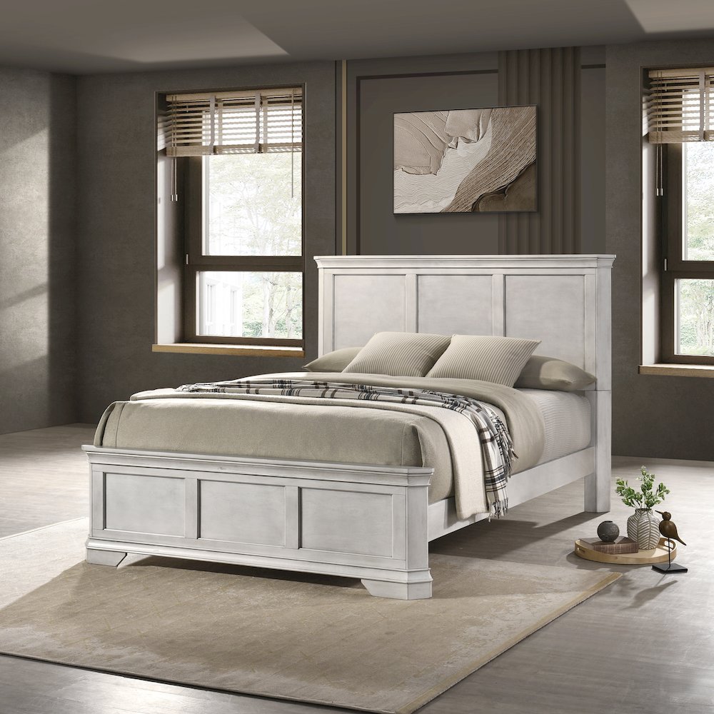 Maderne Wood Panel Bed with Dresser, Mirror, Nightstand, Queen. Picture 3
