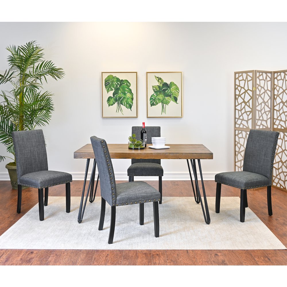 Amisos 6-Pc Dining Set, Hairpin Dining Table with 4 Chairs and  Wood Bench, Gray. Picture 4