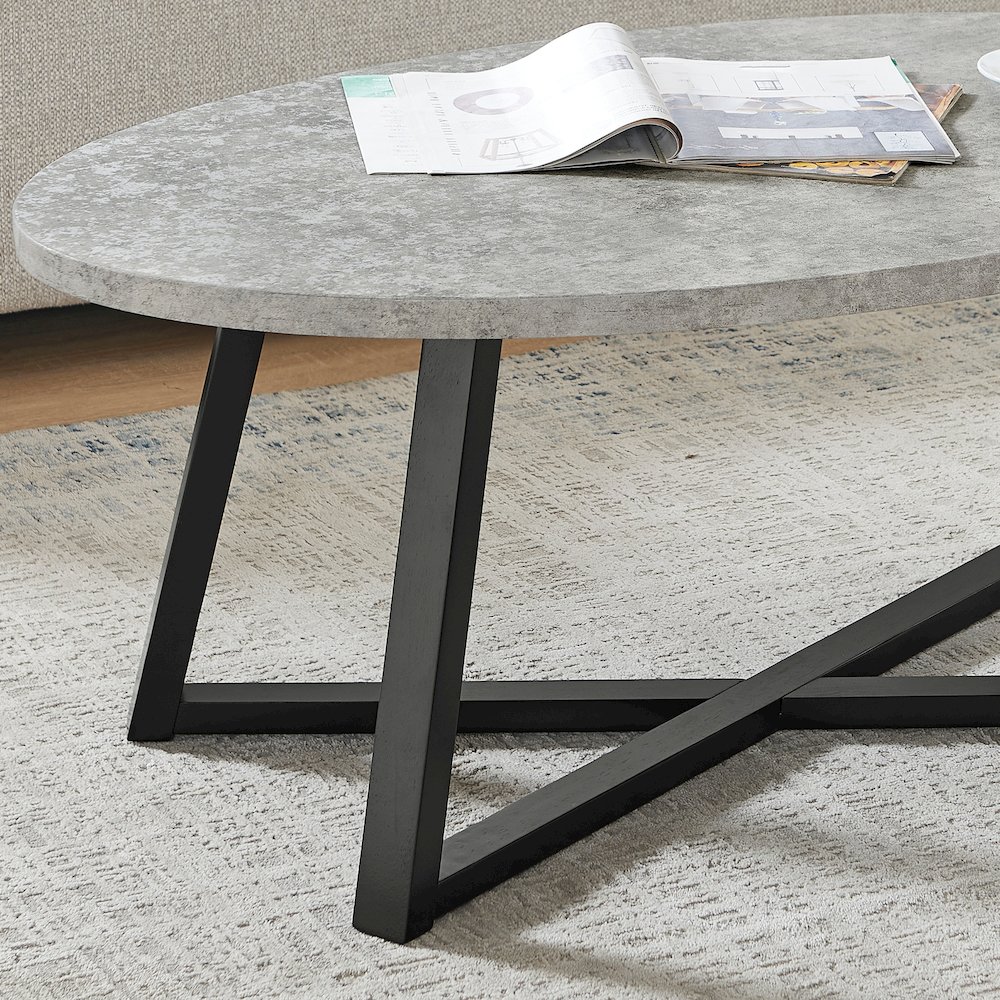 Modern Harmony 3-Piece Wood Oval Coffee Table Set, Gray. Picture 7