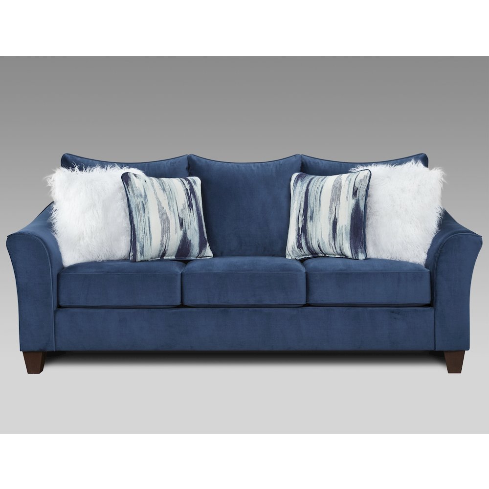 Camero Fabric Pillowback Sofa in Navy Blue. Picture 2