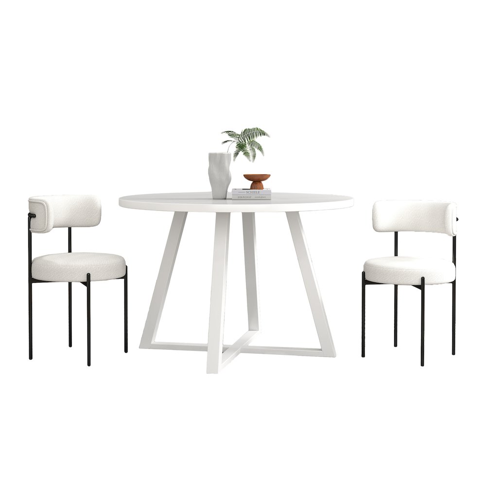 Durban 3-Pc Round Dining Set, Trestle Dining Table with 2 Boucle Chairs. Picture 1