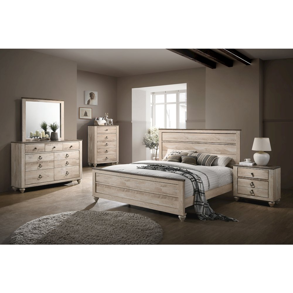 Imerland Contemporary White Wash Finish Patched Wood Top 5-drawer Chest. Picture 7