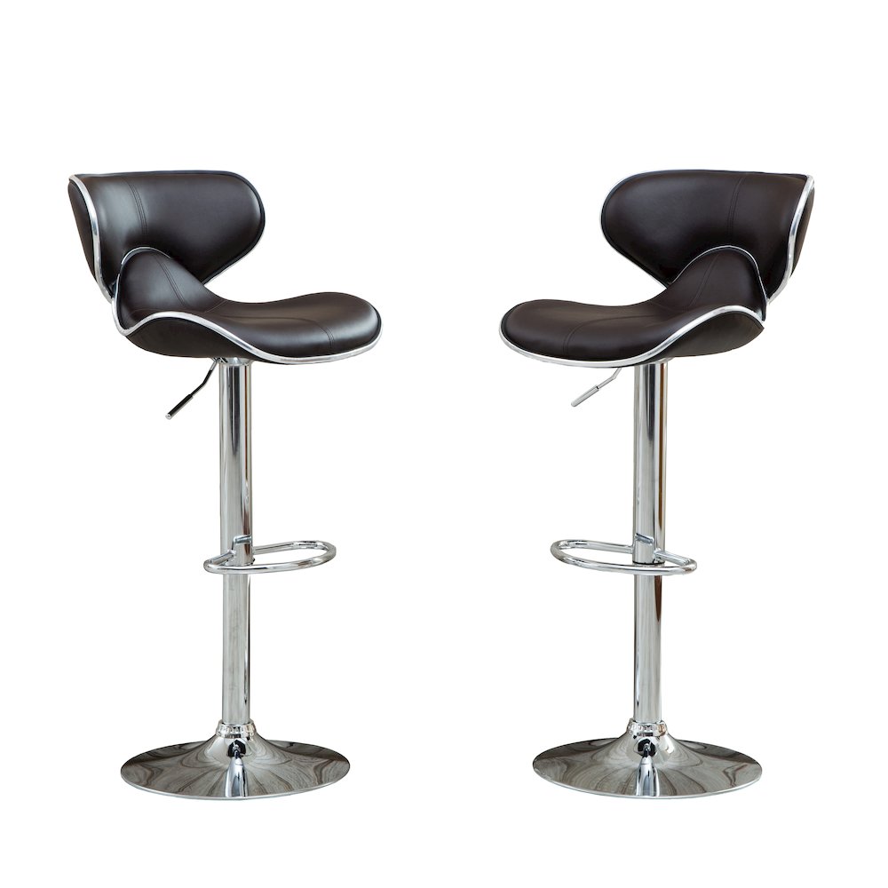Masaccio Brown Leatherette Adjustable Swivel Barstool Chrome Base, Set of 2. Picture 8
