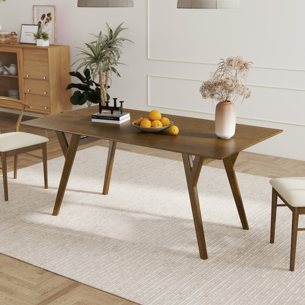 Lavin Contemporary Walnut Finish Dining Table with Solid Wood Base. Picture 3