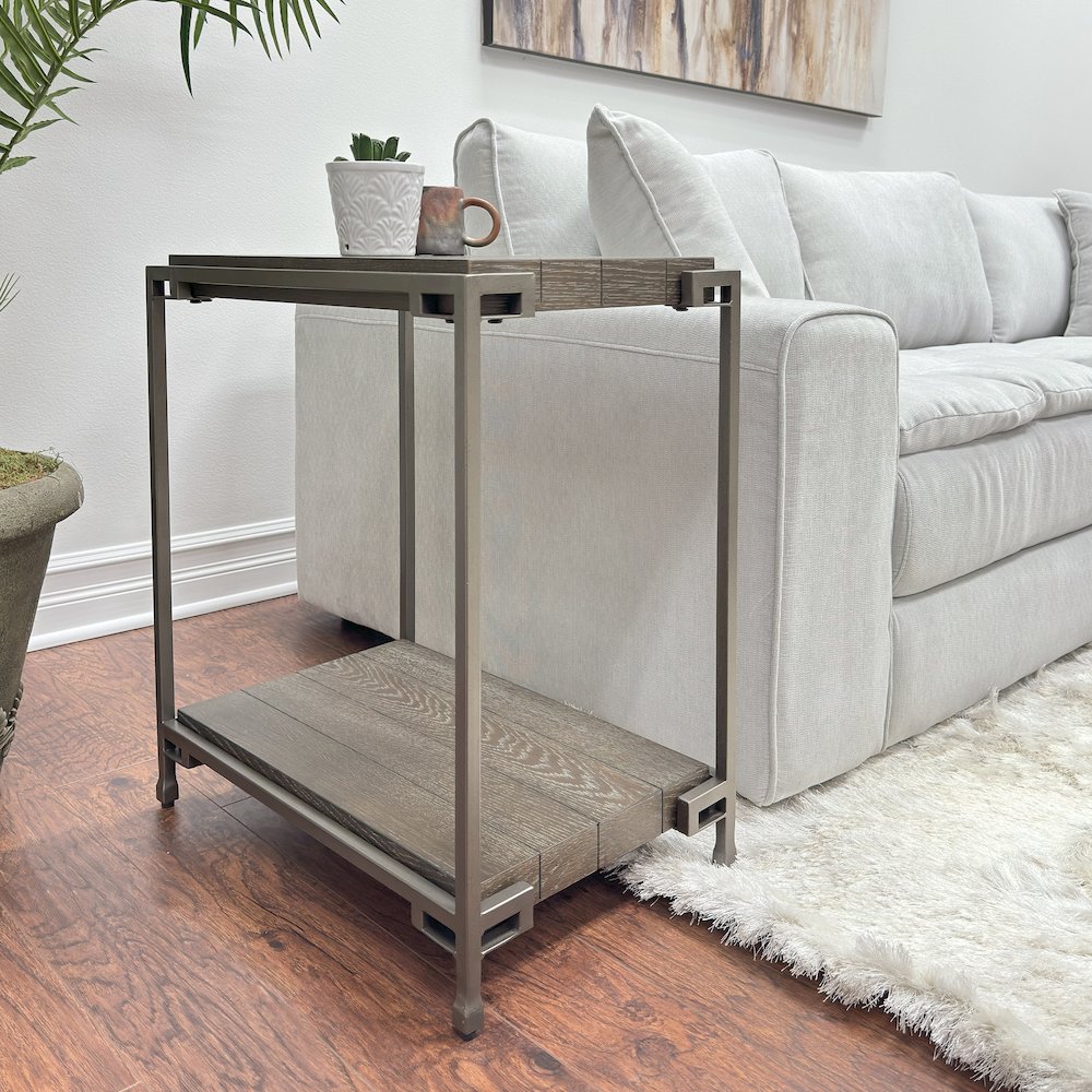 Corbeta Metal Frame Wood Living Room Chairside Table with Shelf, Aged Graphite. Picture 3
