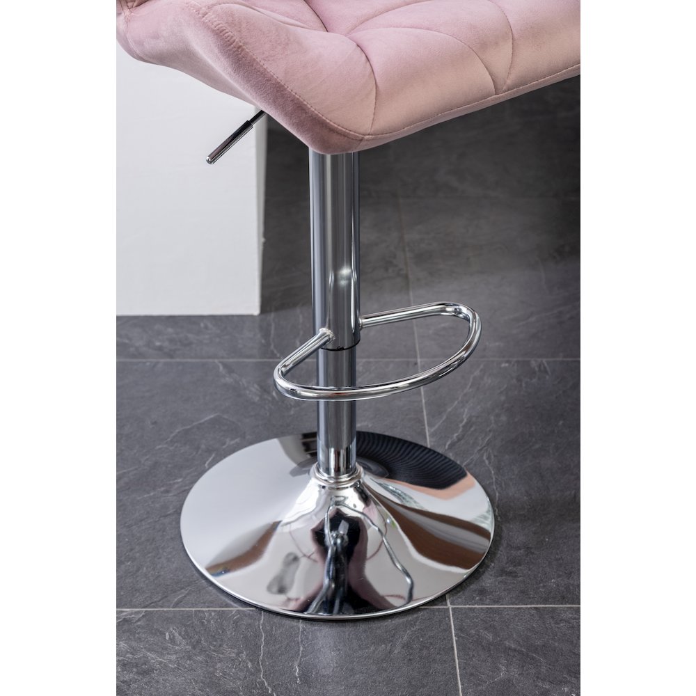 Breni Velvet Diamond Tufted Swivel Adjustable Height Barstool, Set of 2, Mauve. Picture 11