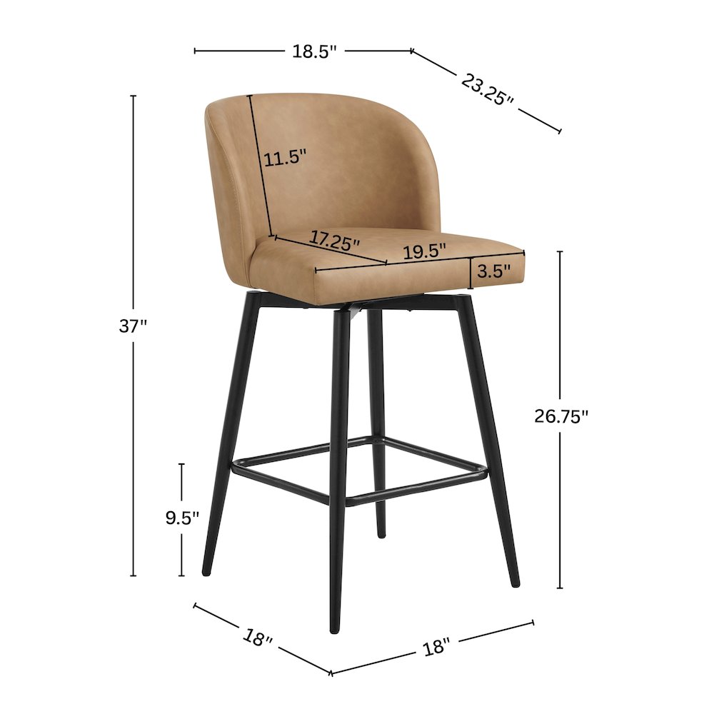 Rhythm Upholstered Counter Height Stool, 360° Swivel, Set of 2, Camel. Picture 10