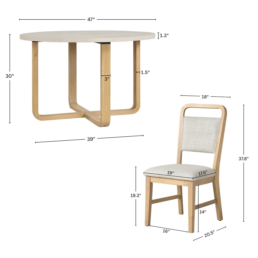 Arden 5-Piece Dining Set, 47" Round Table with 4 Solid Wood Chairs. Picture 8