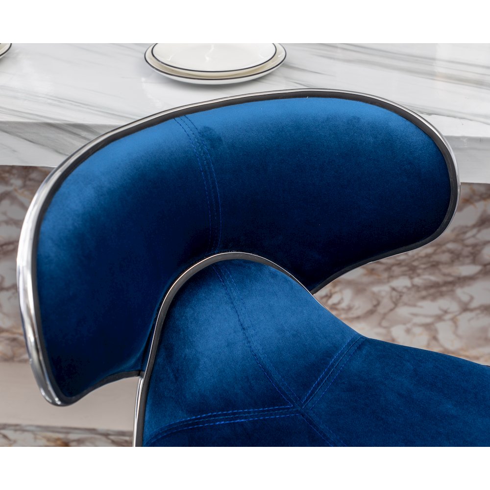 Masaccio Velvet Upholstered Adjustable Swivel Barstool, Set of 2, Blue. Picture 12