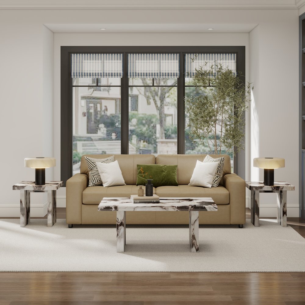 Cavira 3-Piece Faux Marble Coffee Table Set, Table and Two End Tables, Off-white. Picture 3