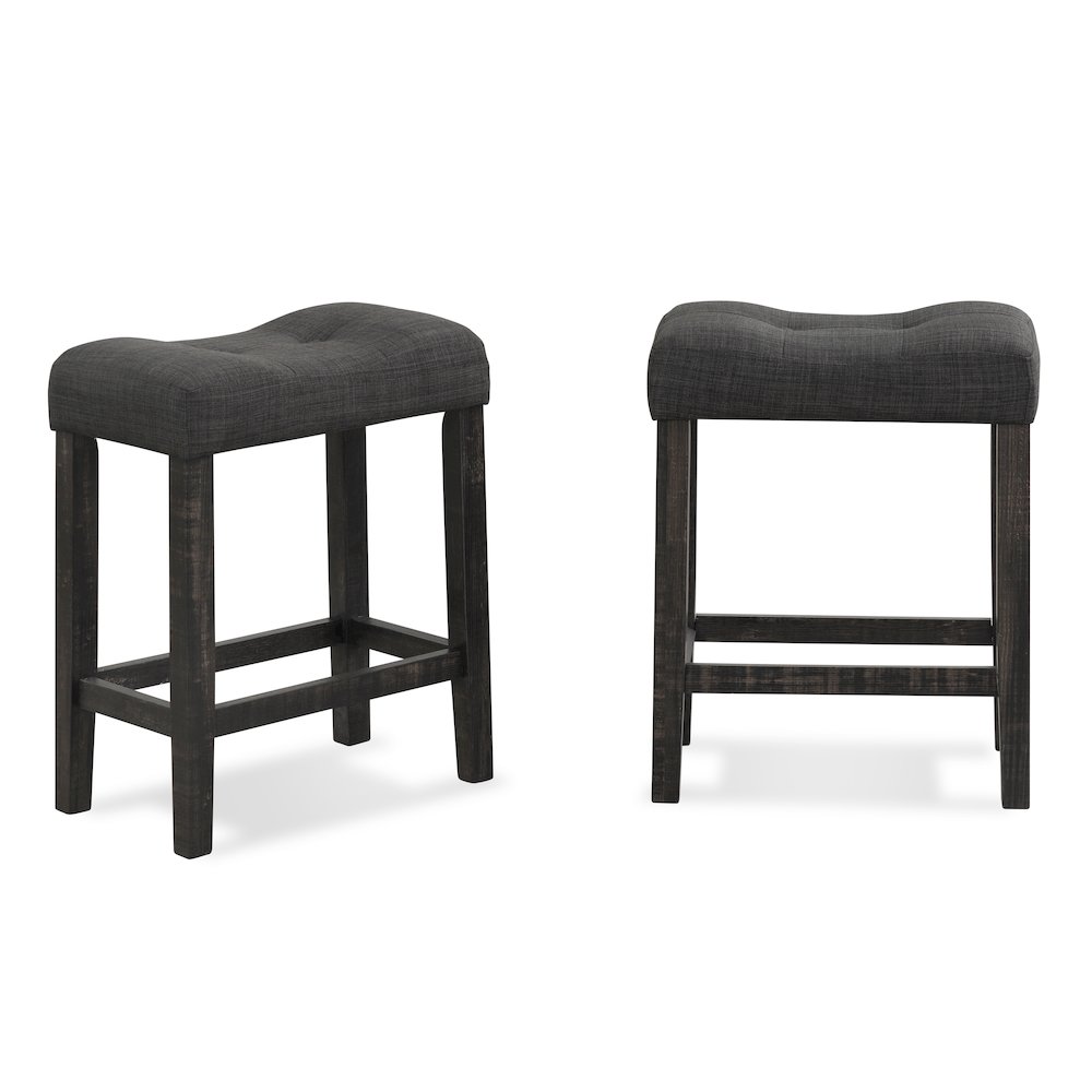 Sora Button Tufted Counter Height Saddle Stool, Set of 2, Gray. Picture 2
