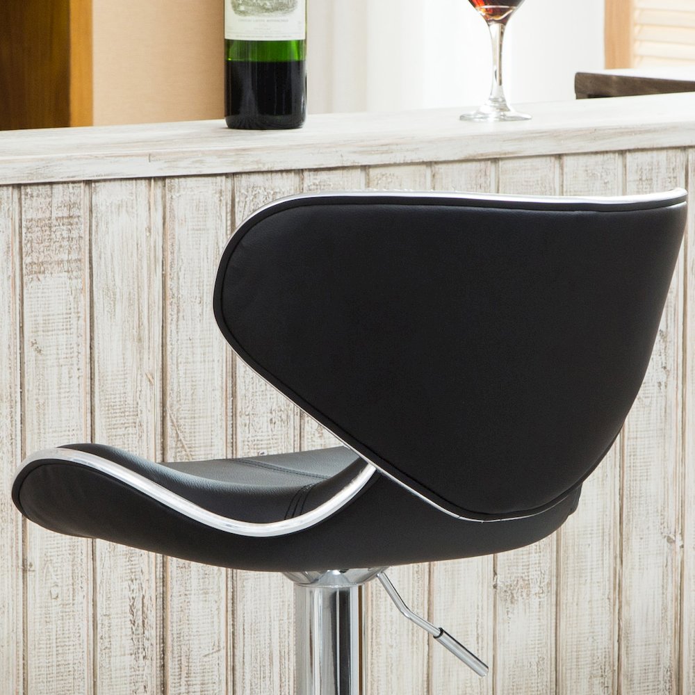 Masaccio Black Leatherette Adjustable Swivel Barstool Chrome Base, Set of 2. Picture 5