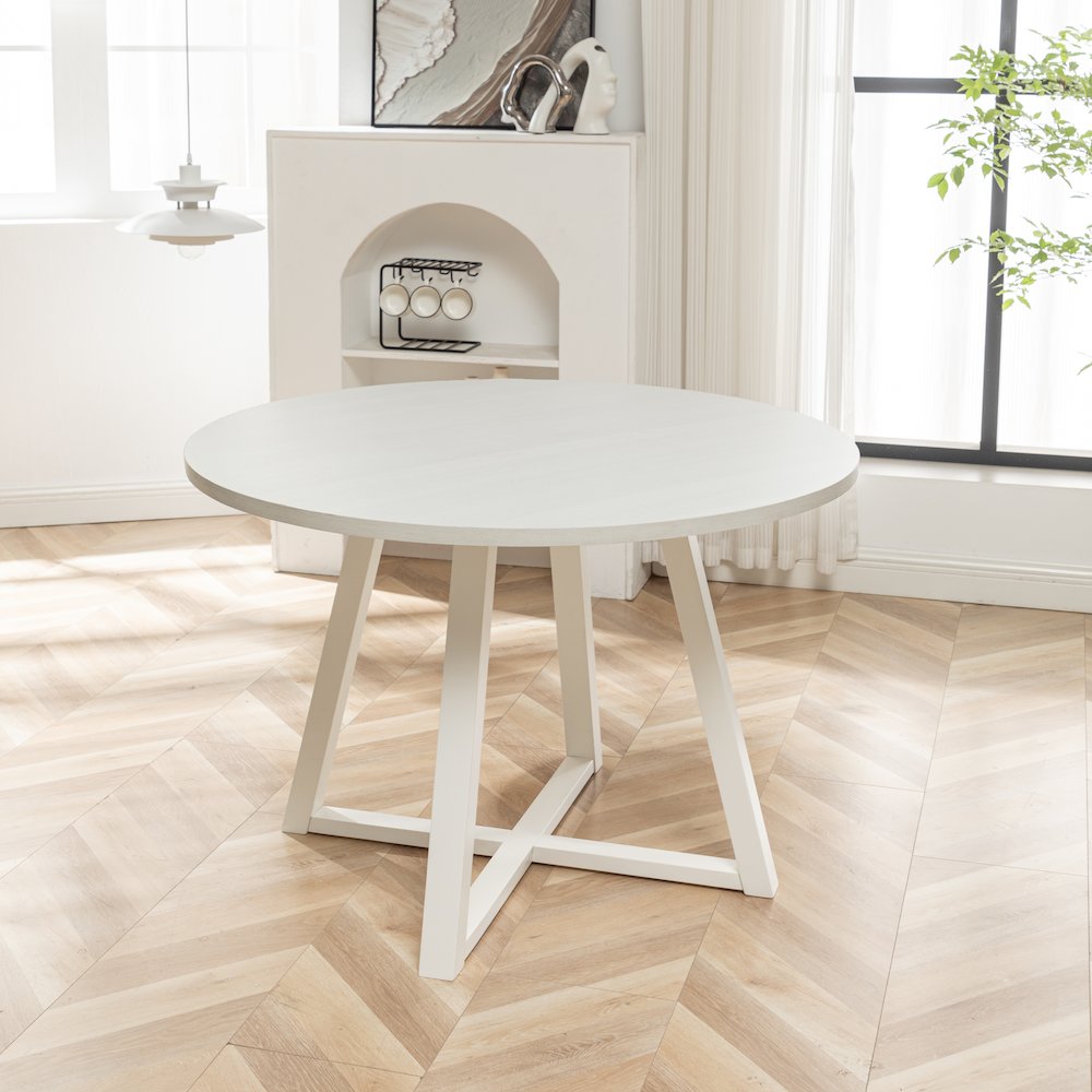 Varna 5-Pc Round Dining Set, Trestle Dining Table with 4 Chairs, Antique Gray. Picture 9