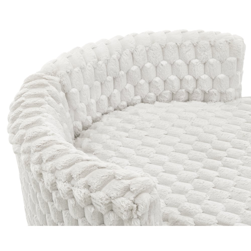 Malna Plush 3D Upholstered Barrel Accent Chair with Wheels, Off-white. Picture 8