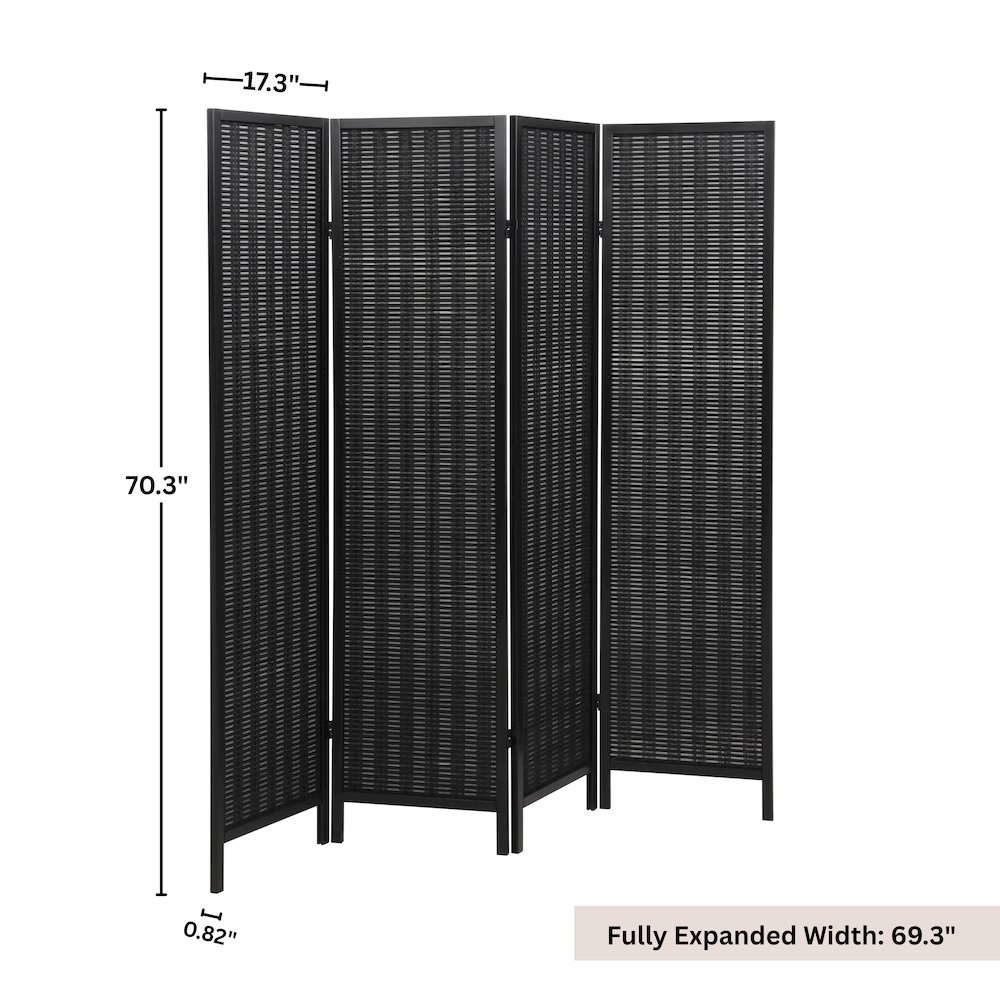 Inkwell 4-Panel Bamboo Room Divider, Folding Screen, Black with Black Frame. Picture 11