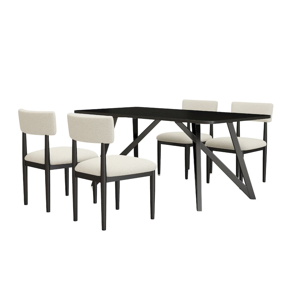Axler 5-Piece Dining Set, Tripod-Cross Dining Table with 4 Boucle Chairs, Black. Picture 1