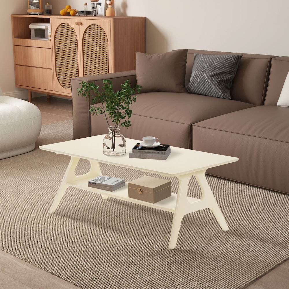 3-Piece Coffee Table Set, Coffee Table and Two End Tables, Off-White Finish. Picture 6