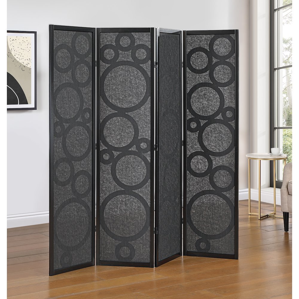 4-Panel Room Divider, Decorative Folding Freestanding Privacy Screen, Black. Picture 3