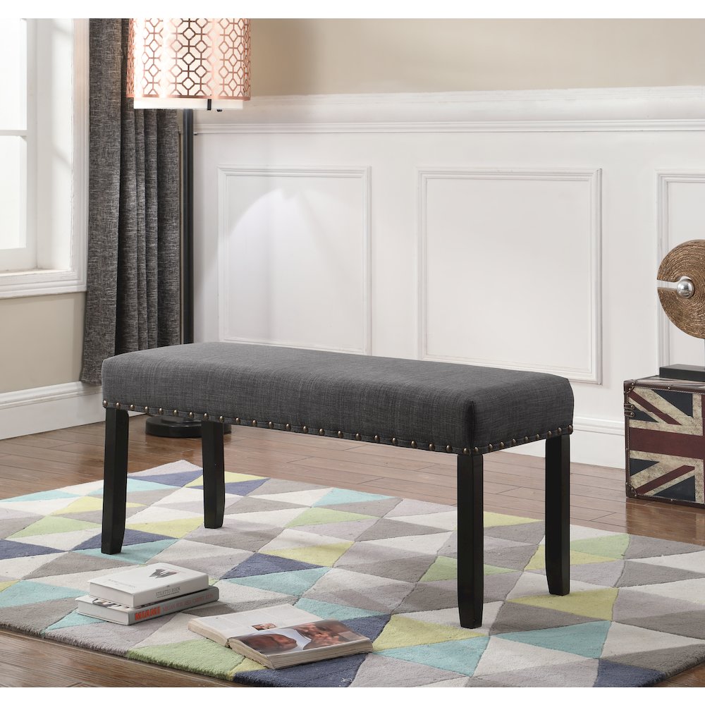 Biony Gray Fabric Dining Bench with Nailhead Trim. Picture 2