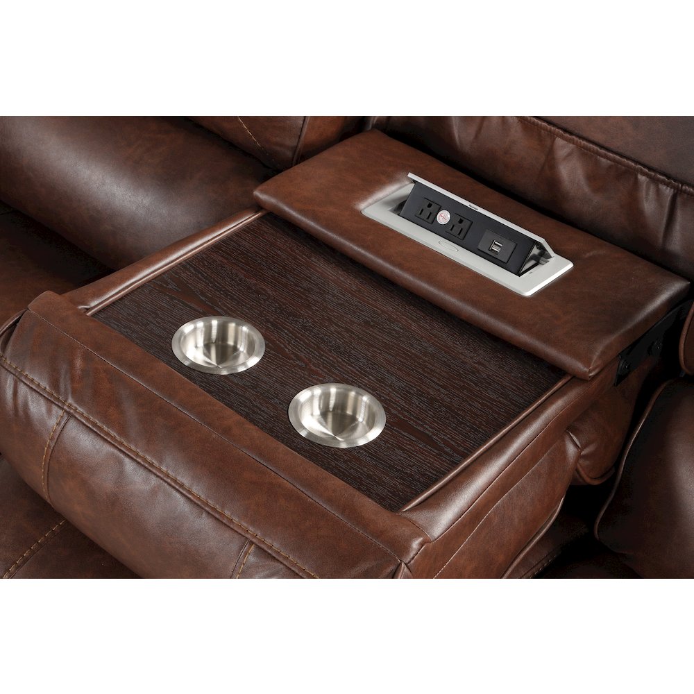 Achern Leather Manual Reclining Sofa and Loveseat, Storage Console and USB Port. Picture 6