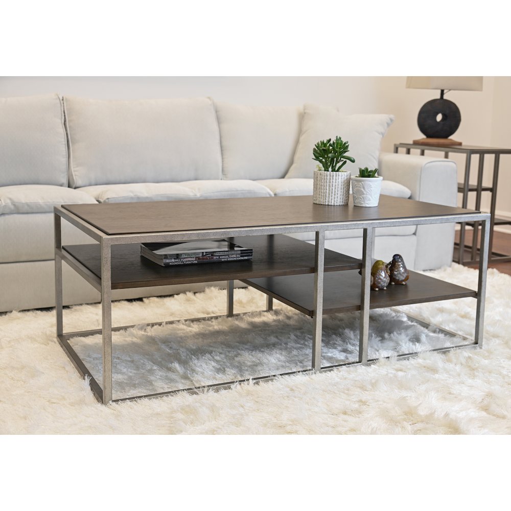 Padena Metal Frame Wood Living Room Coffee Table with Shelf. Picture 3