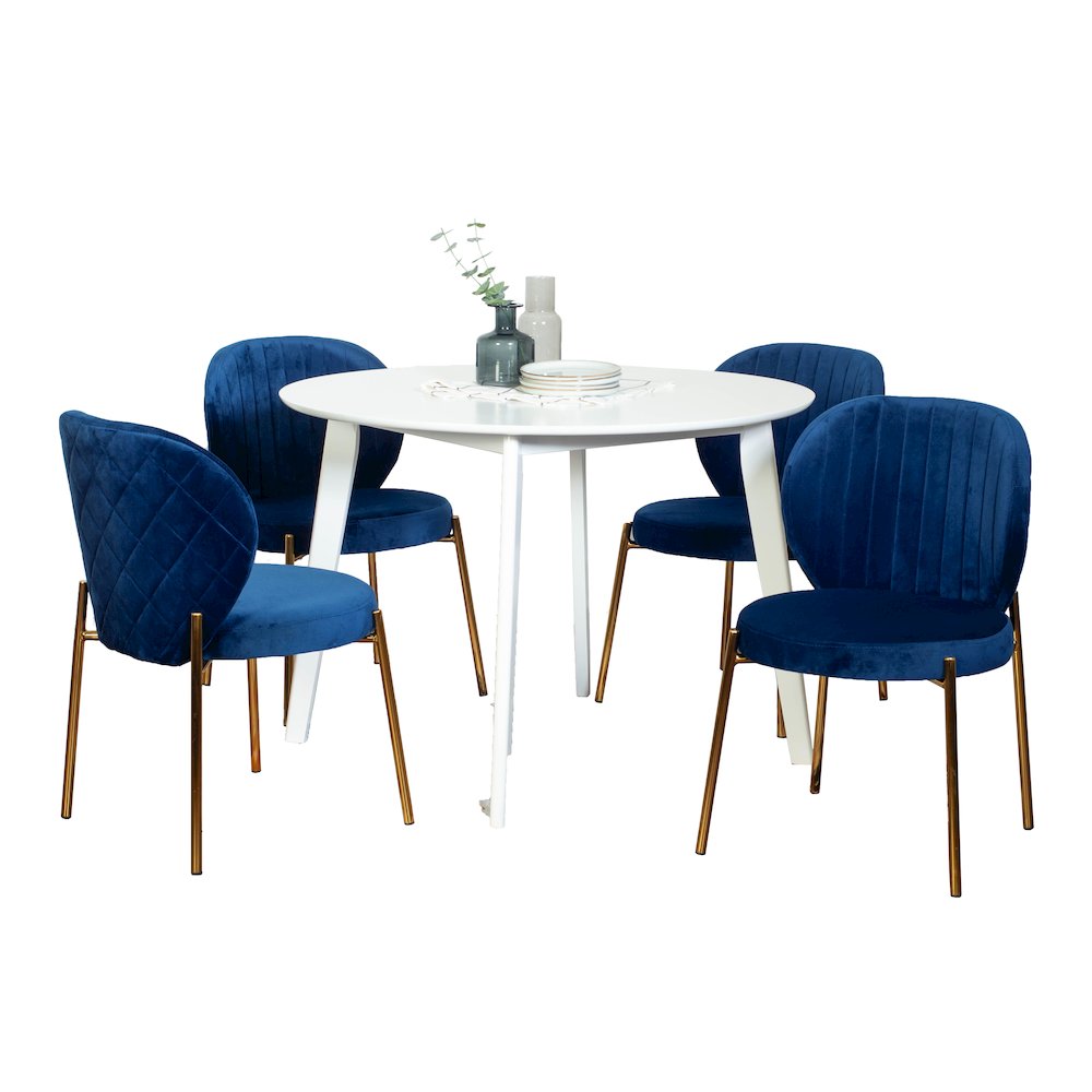 Amoa Contemporary 5-Pc Dining Set, White Round Dining Table with 4 Chairs, Blue. Picture 1