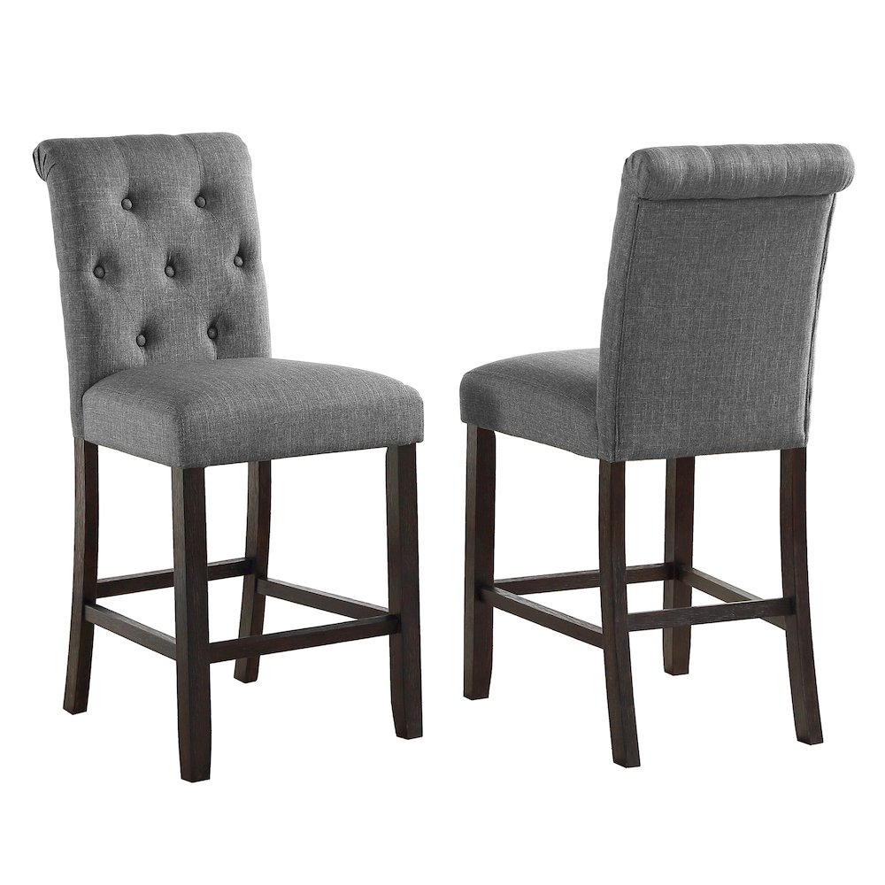 Leviton Solid Wood Tufted Asons Counter Height Stool, Set of 2, Gray. Picture 1