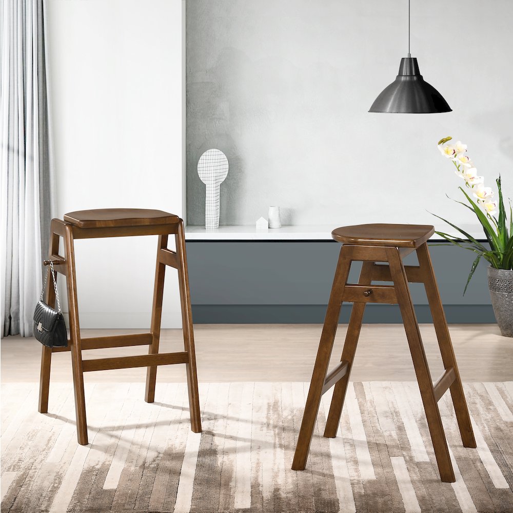 Malvern Mid-Century Modern Wood Stackable Barstools, Set of 2. Picture 2
