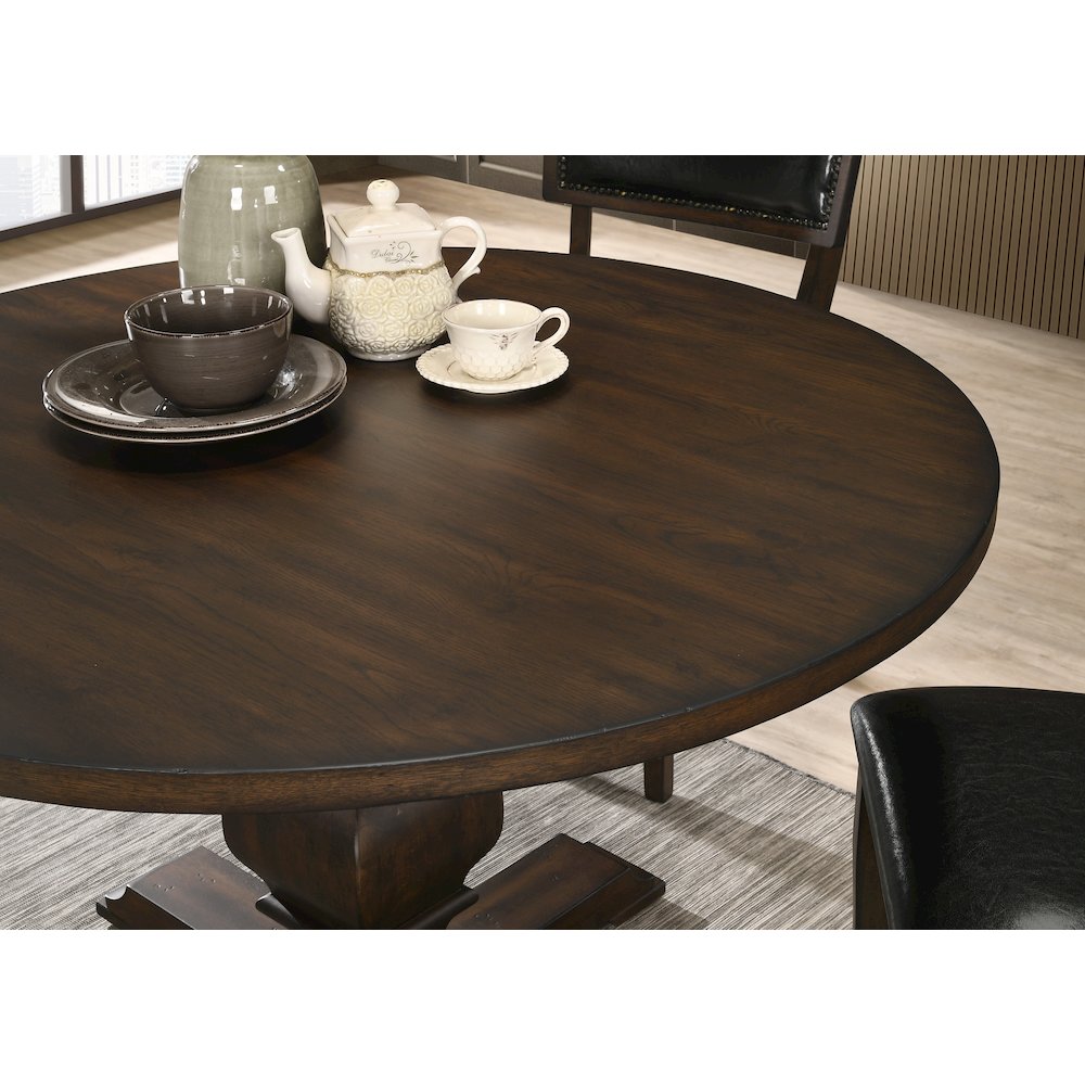 Havre Burnish Oak Finished Wood Pedestal Round Dining Table. Picture 3