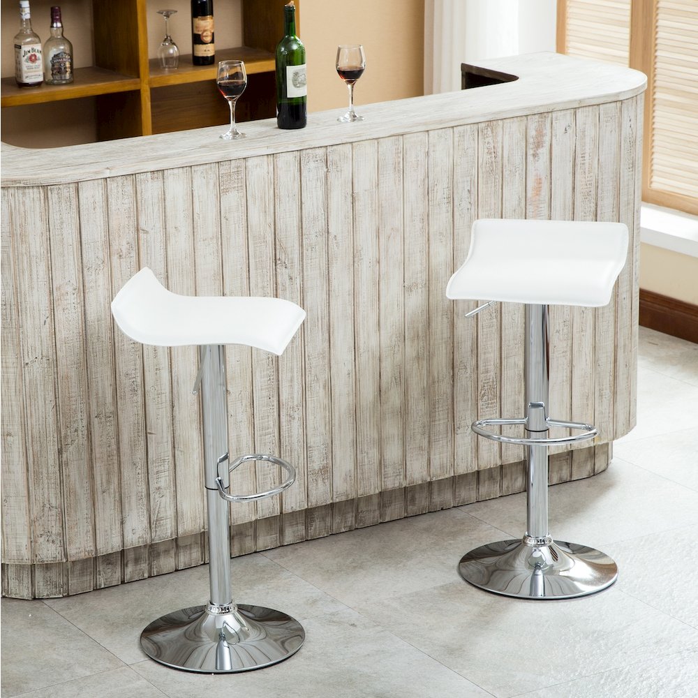Cliff Chrome Air Lift Adjustable Swivel Stools with White Seat, Set of 2. Picture 3
