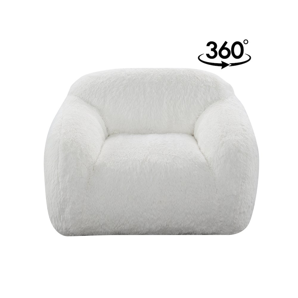Adell Polar Bear Faux Fur Swivel Cuddle Chair, Ivory White. Picture 3