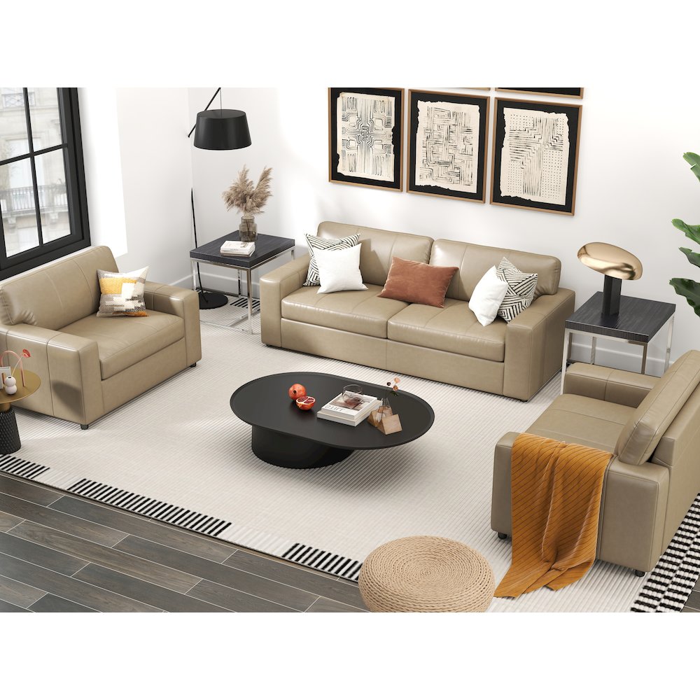 Sakan Leather Upholstered 3-Piece Living Room Set, Sofa and 2 Cutler Chairs. Picture 5