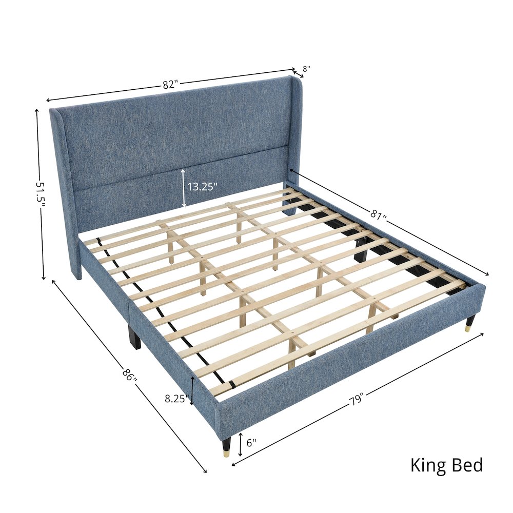Arles Upholstered Bedroom Set, Wingback Platform Bed with Two Nightstands, King. Picture 11