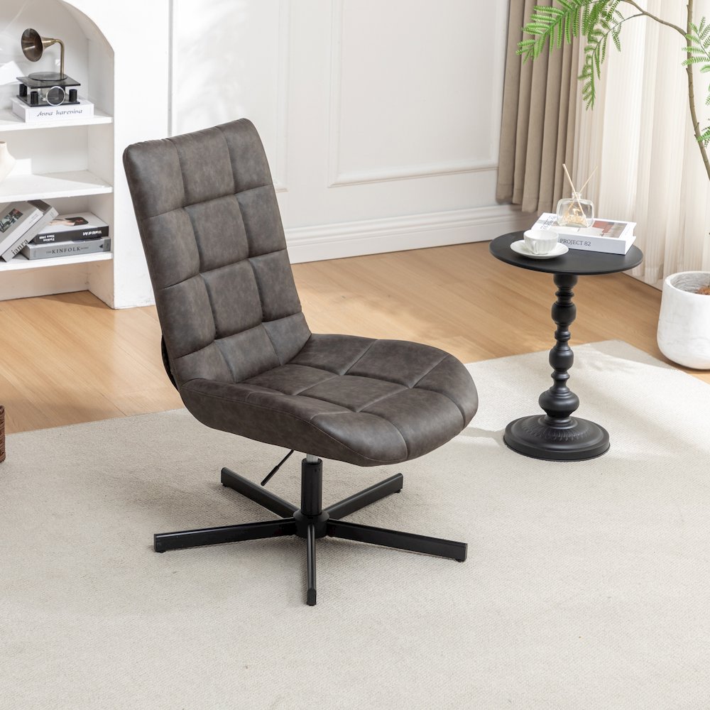 Arlena Faux Leather Tufted Swivel Accent Chair, Brown. Picture 8