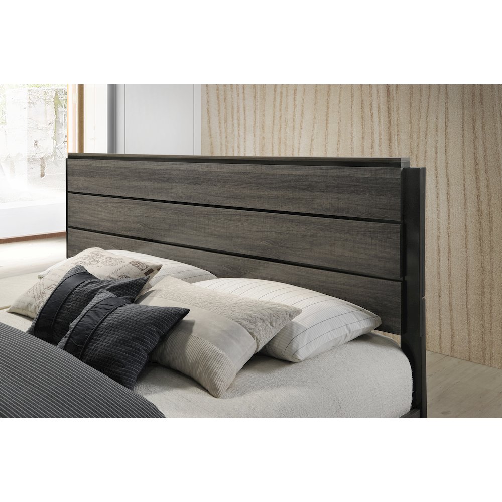 Grey Finish Wood Bed Room Set, Queen Bed, Dresser, Mirror, 2 Night Stands, Chest. Picture 11