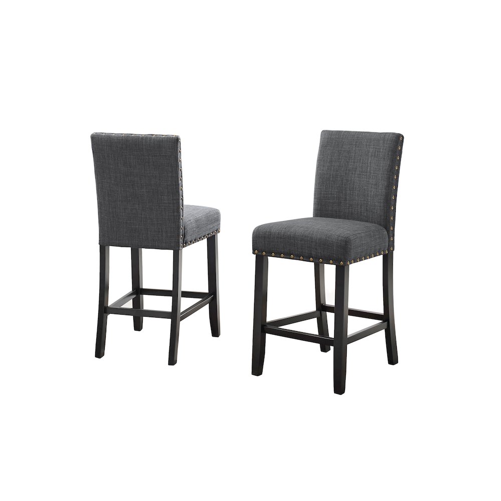 Biony Gray Fabric Counter Height Stools with Nailhead Trim, Set of 2. Picture 6