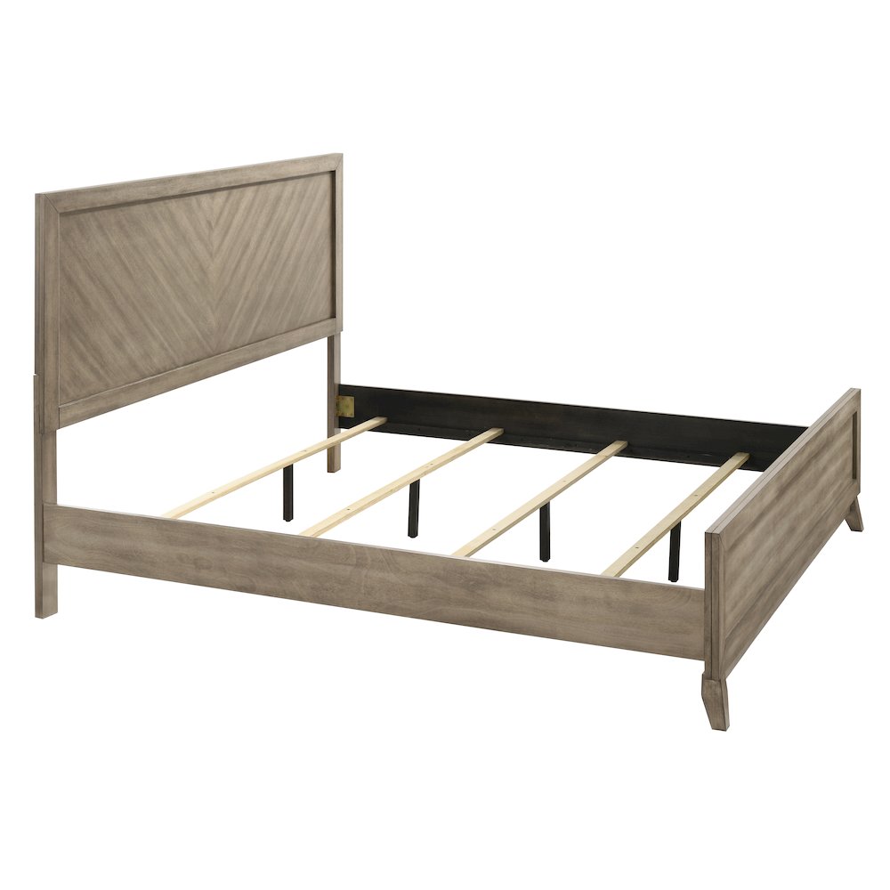 Wood Bedroom Set: Queen Bed, Dresser, Mirror, Nightstand in Weathered Sand. Picture 12