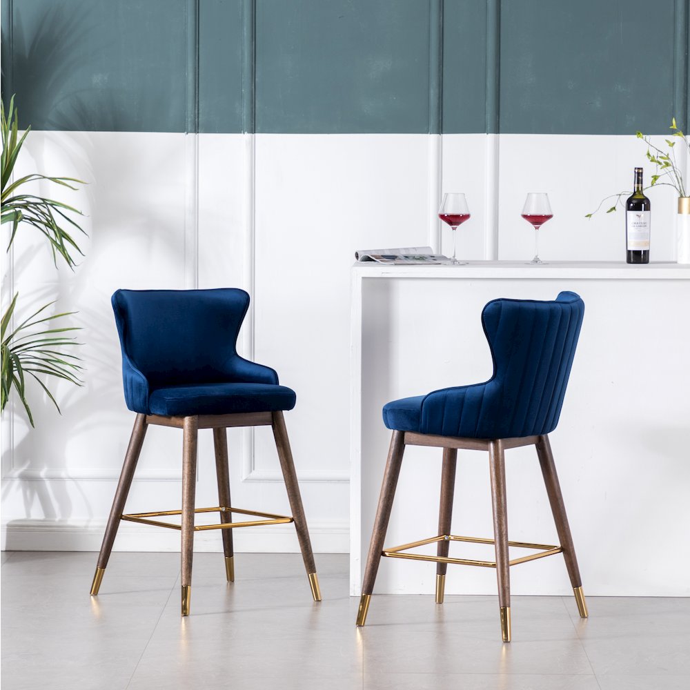 Leland Fabric Upholstered Counter Height Wingback Stools, Set of 2, Blue. Picture 4