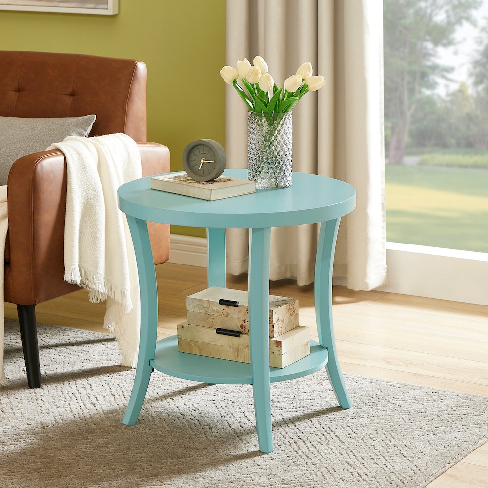 Perth Round End Table with Shelf, Teal. Picture 2