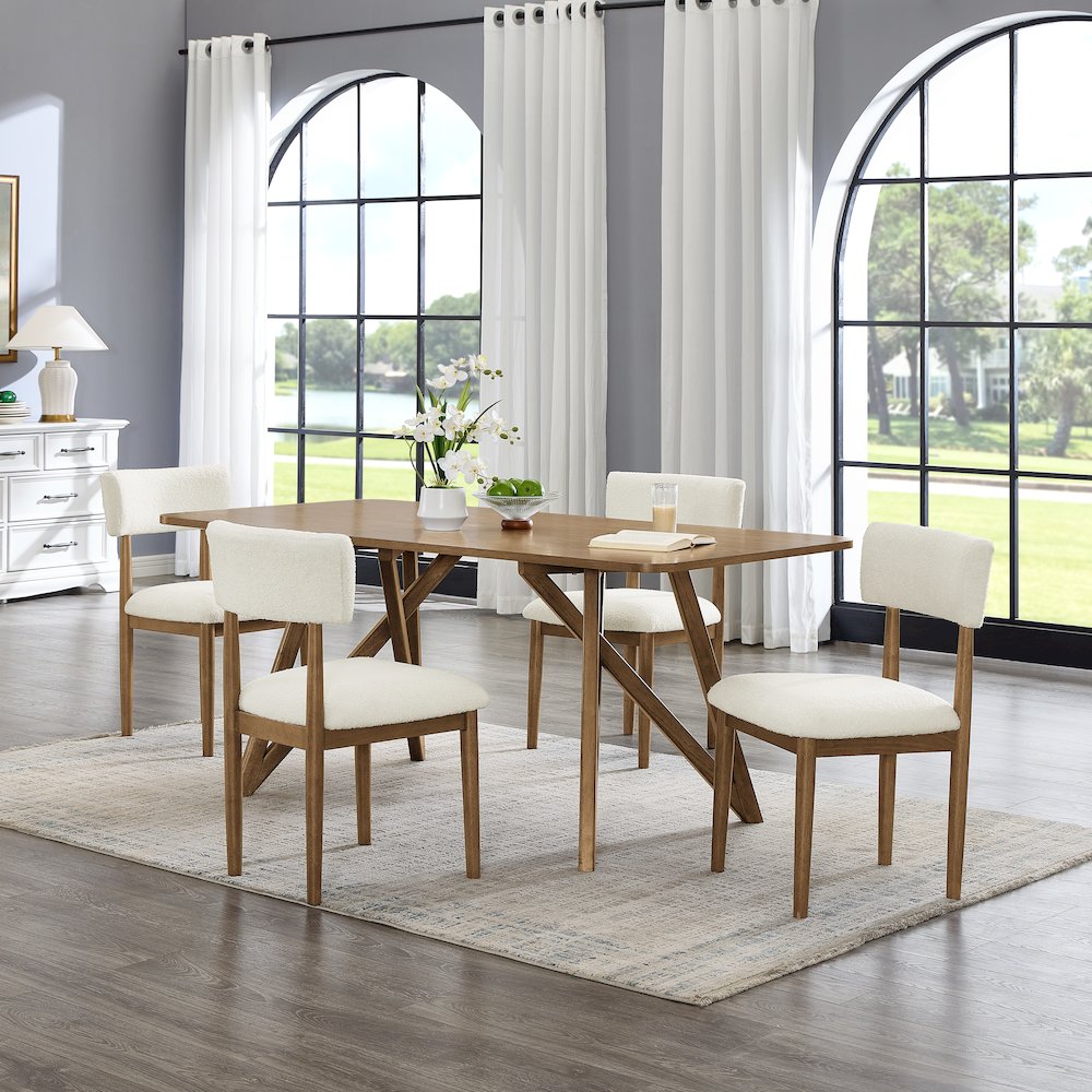 Axler 5-Piece Dining Set,Tripod-Cross DiningTable with 4Stylish Chairs,Light Oak. Picture 2