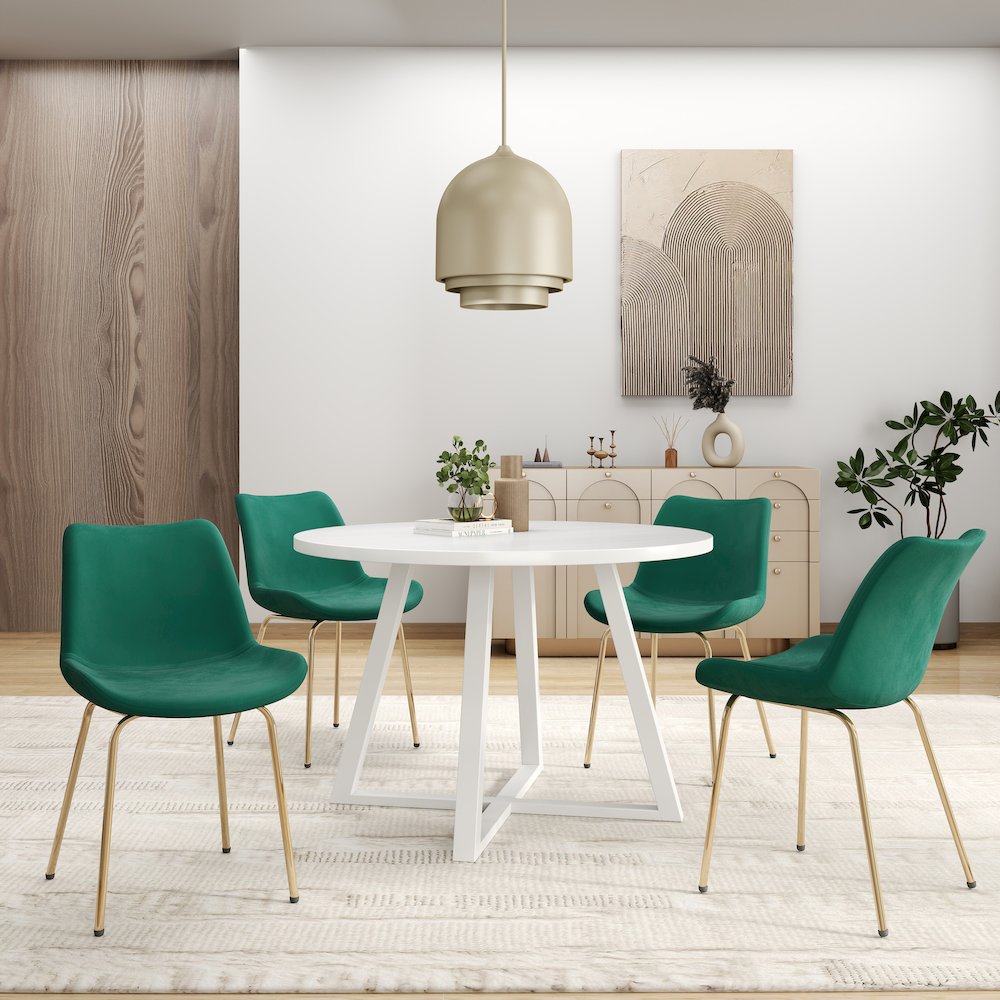 Avant 5-Piece Round Dining Set, Trestle Dining Table with 4 Side Chairs, Green. Picture 2