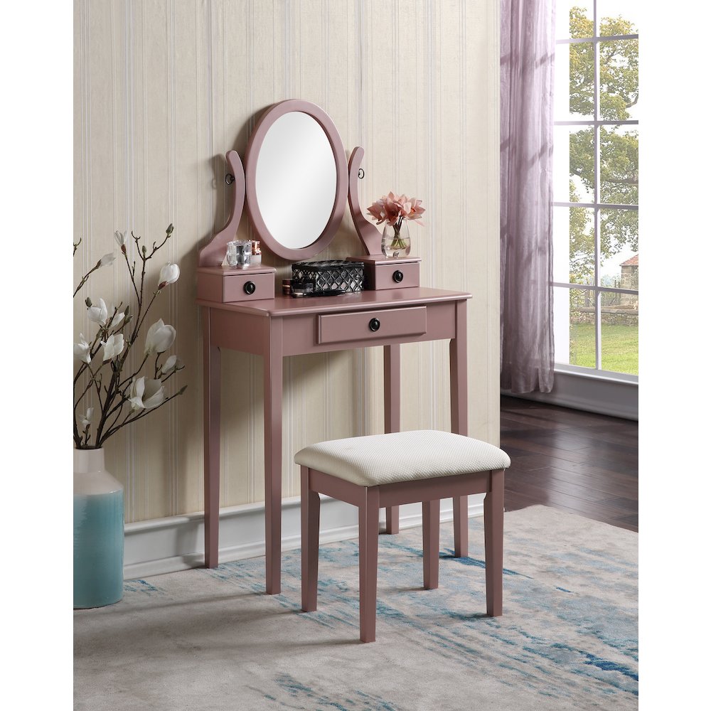 Moniys Wood Makeup Vanity Table and Stool Set, Rose Gold Finish. Picture 2
