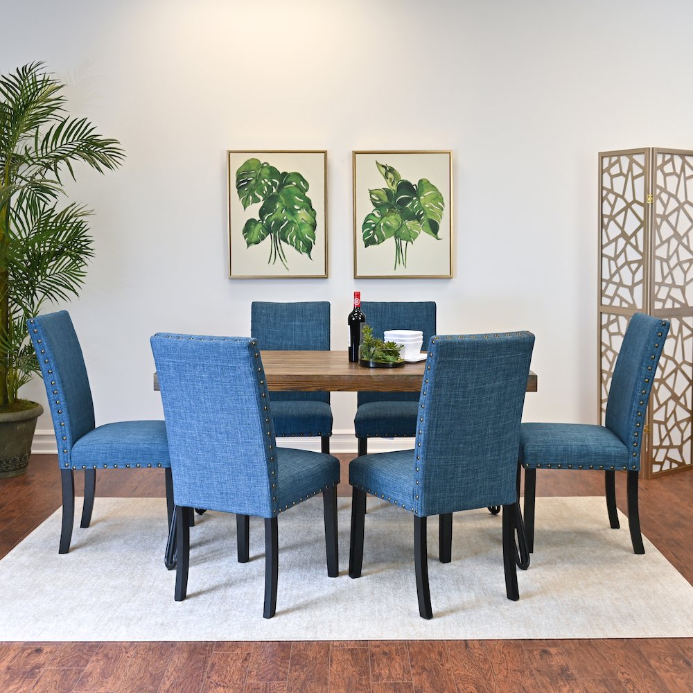 Amisos 7-Pc Dining Set, Hairpin Dining Table with 6 Chairs, Blue. Picture 3
