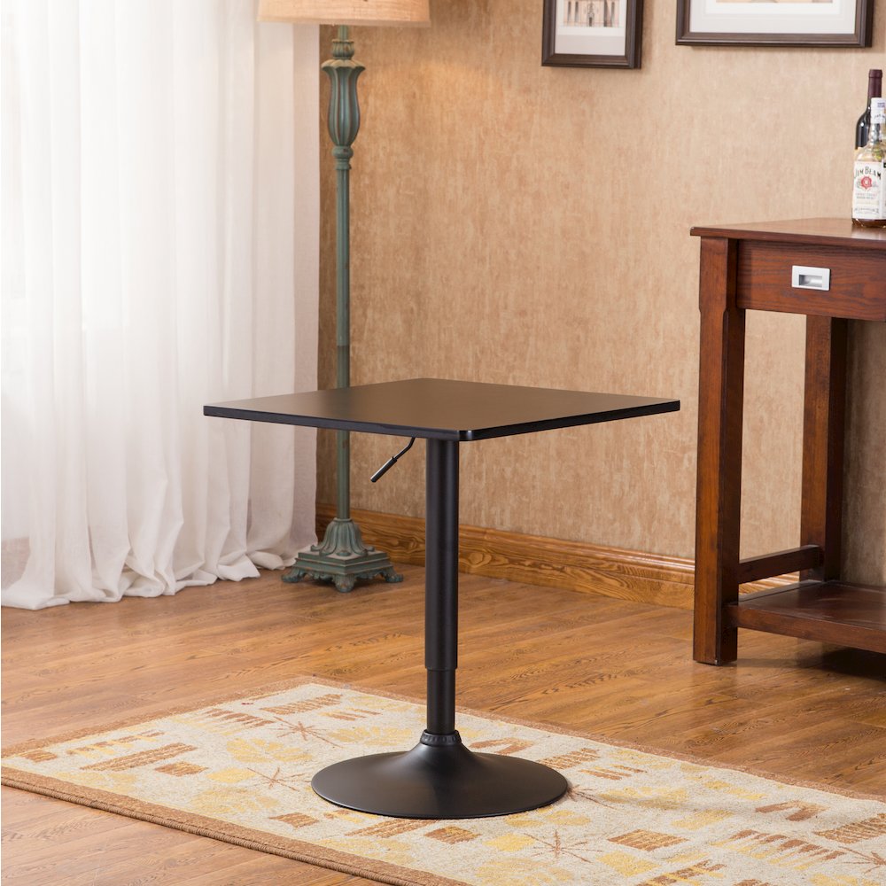Belham Black Square Top Adjustable Height with Black Leg Base Metal Bar Table. Picture 4