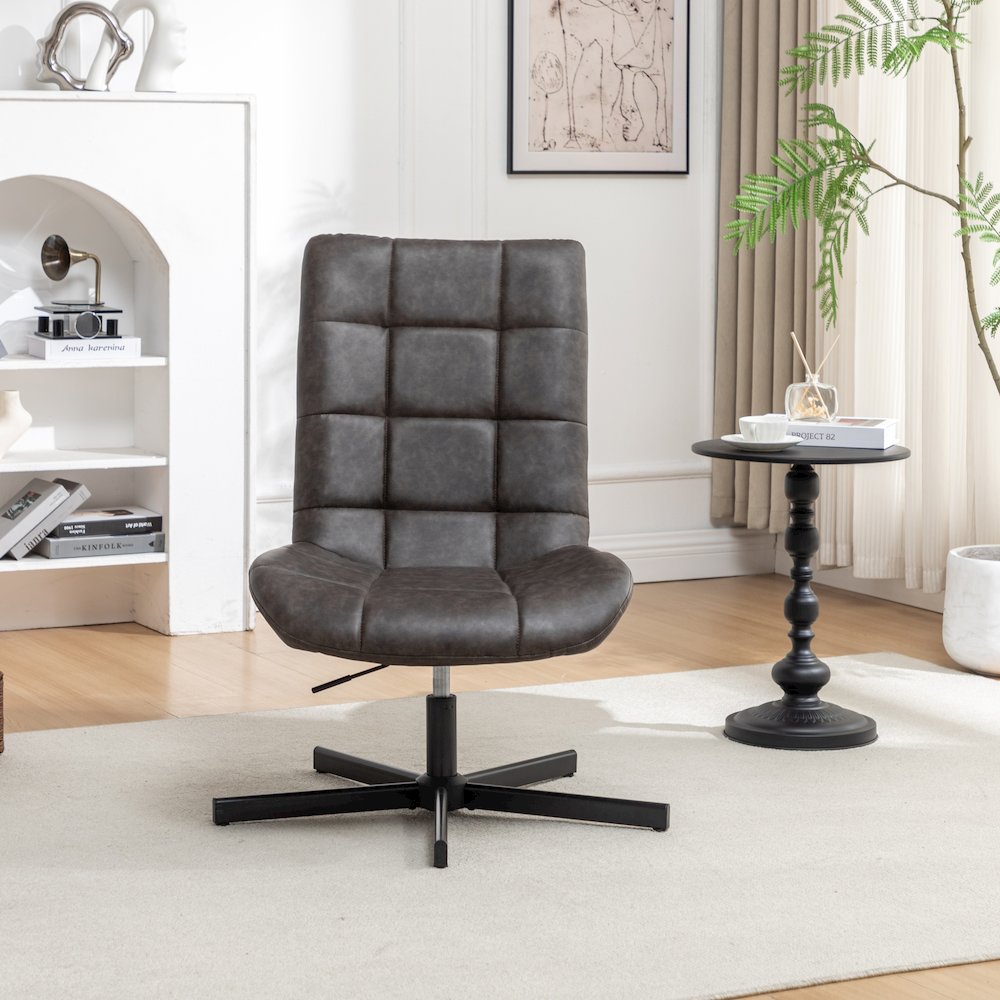 Arlena Faux Leather Tufted Swivel Accent Chair, Brown. Picture 3