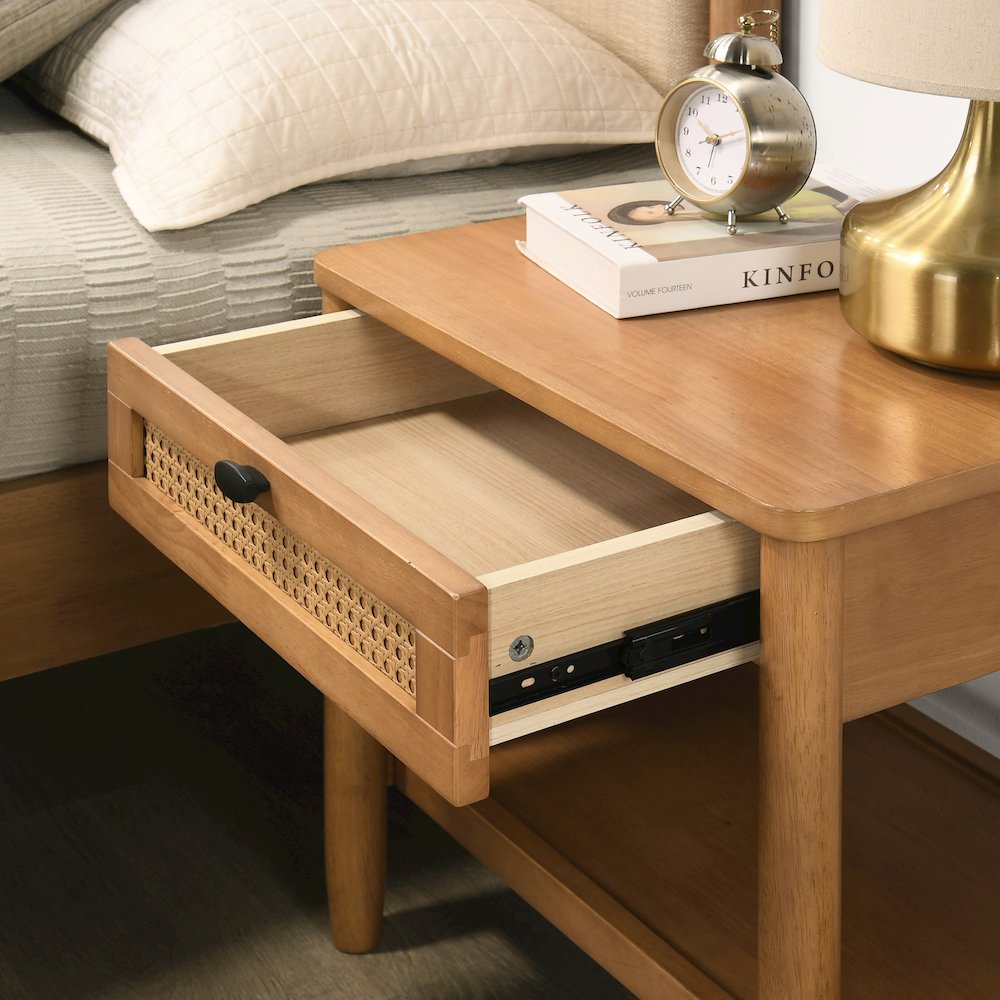 Vichy Single-Drawer Bedroom Nightstand with Shelf in Light Walnut. Picture 3