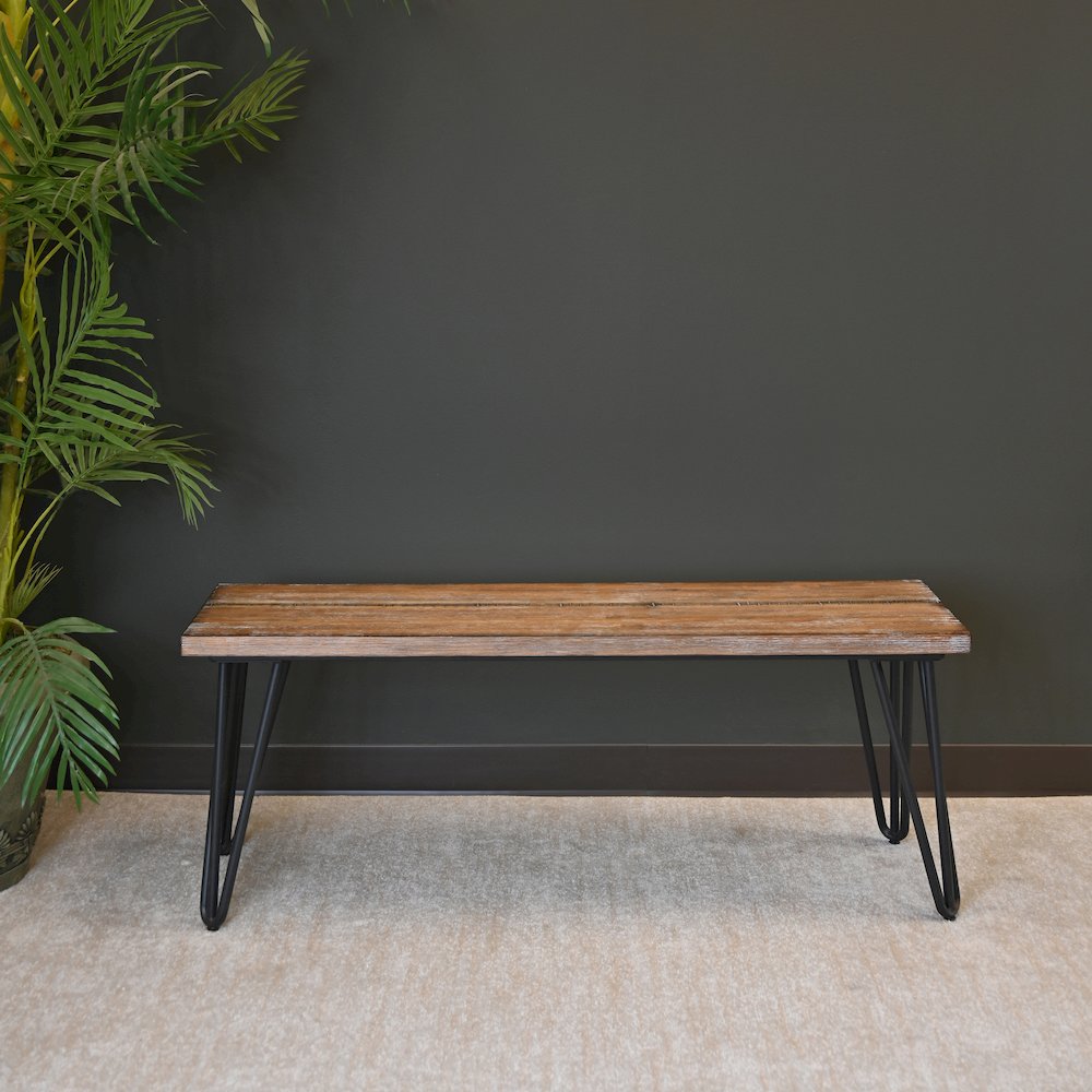 Aryven Industrial Wood Dining Bench, Rustic Dark Pine Finish. Picture 2